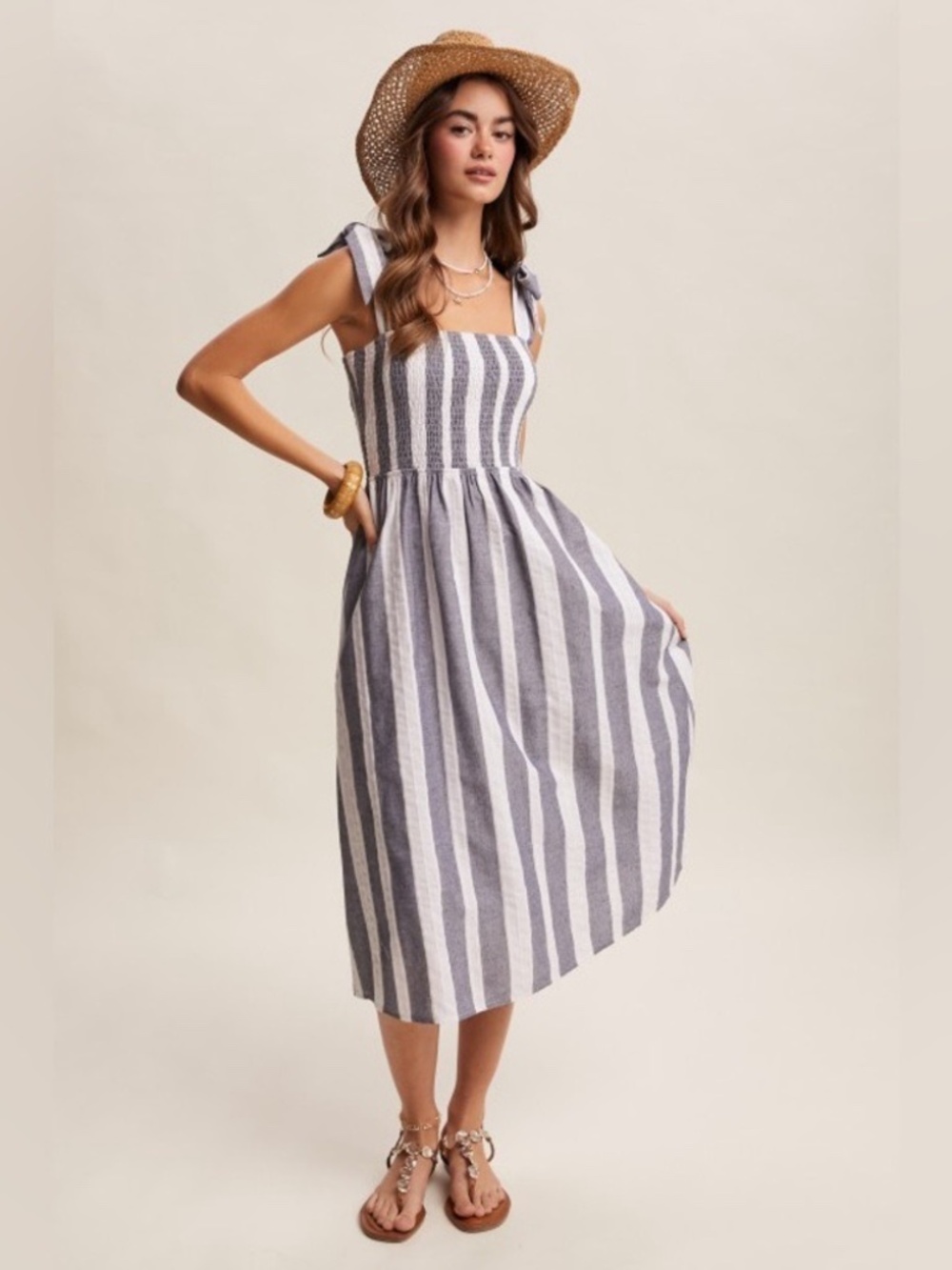 Cotton Stripped Dress with Lining